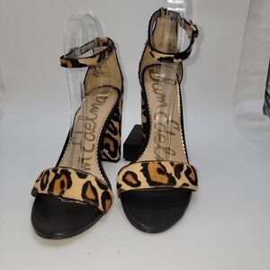 Sam Edelman Yaro Animal Cheetah Leopard Print Ankle Strap Open Toe 4" Heel Sz 9